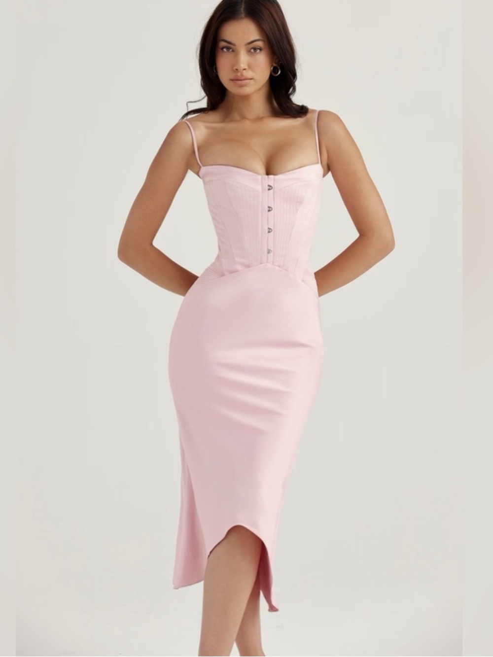 NWT House of CB Imogen rose pink satin corset midi dress Size M Plus
